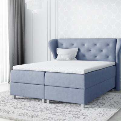 Gepolstertes Doppelbett Eveli Blau 180 + gratis Topper