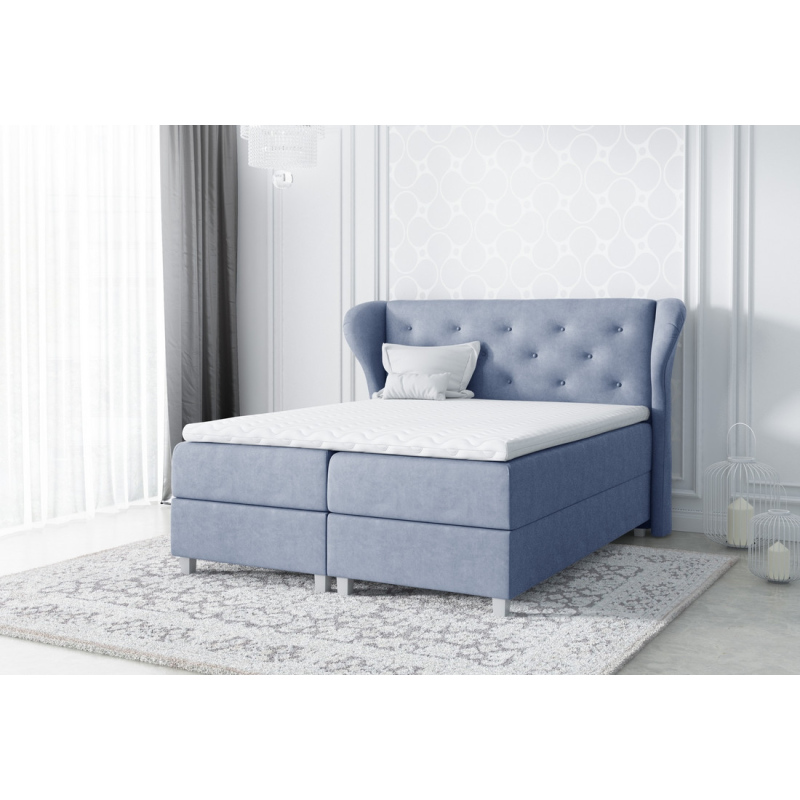 Gepolstertes Doppelbett Eveli Blau 180 + gratis Topper