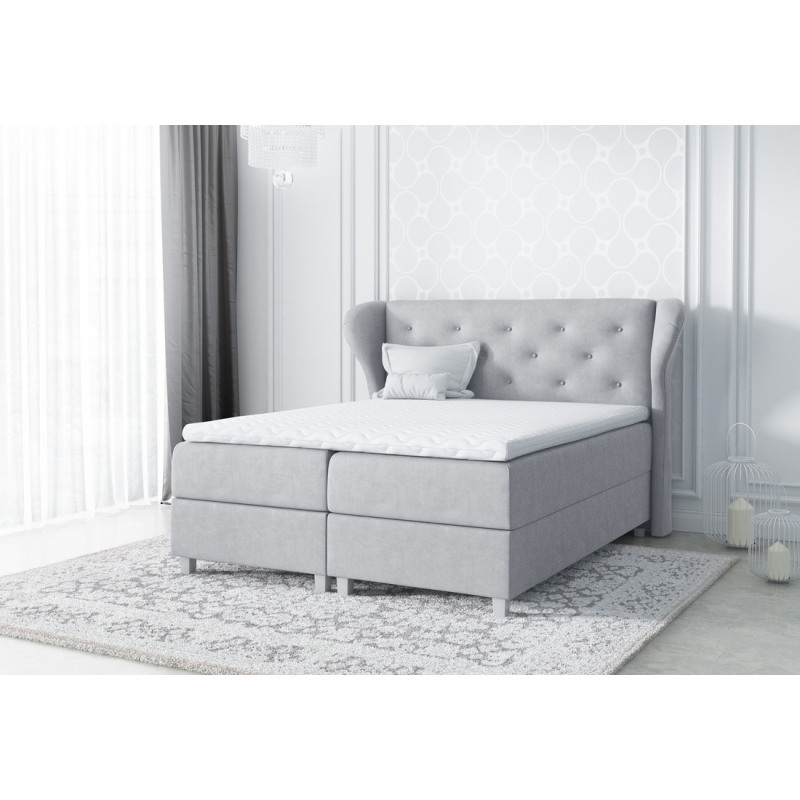 Boxspring gepolstertes Bett Eveli grau 160 + gratis Topper