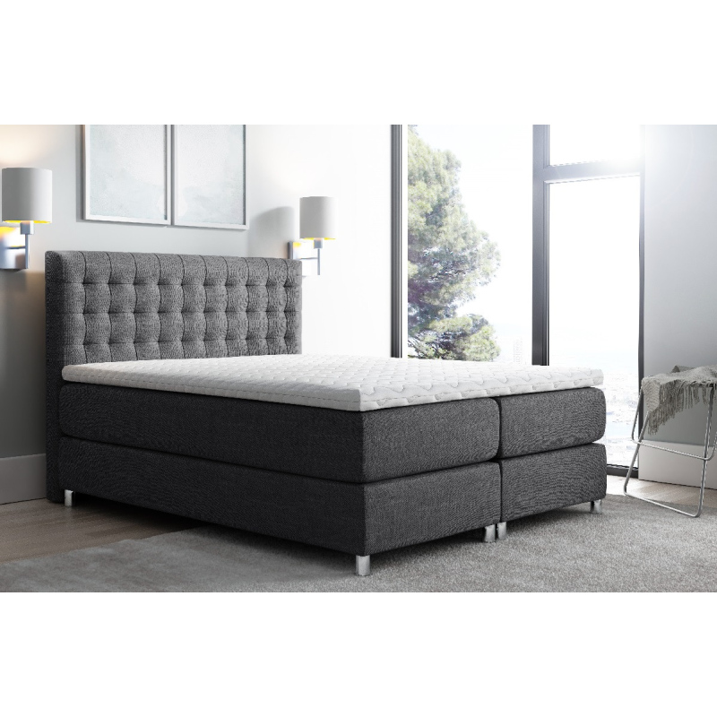 Hohes Polsterbett Boxspring Luca anthrazit 180 + gratis Topper