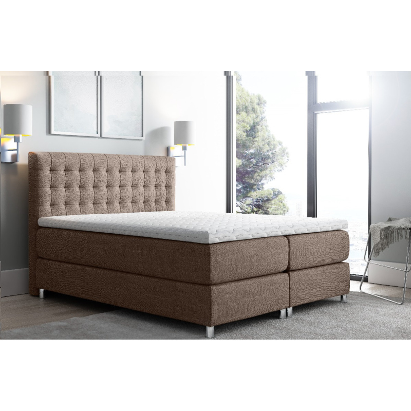 Hohes Polsterbett boxspring Luca braun 180 + gratis Topper