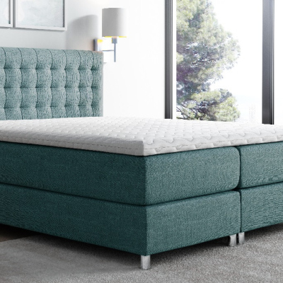 Hohes Polsterbett boxspring Luca blau 180 + gratis Topper