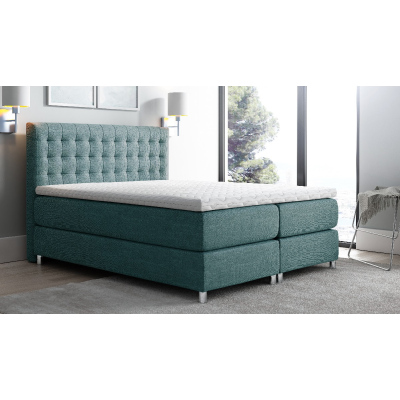 Hohes Polsterbett boxspring Luca blau 180 + gratis Topper