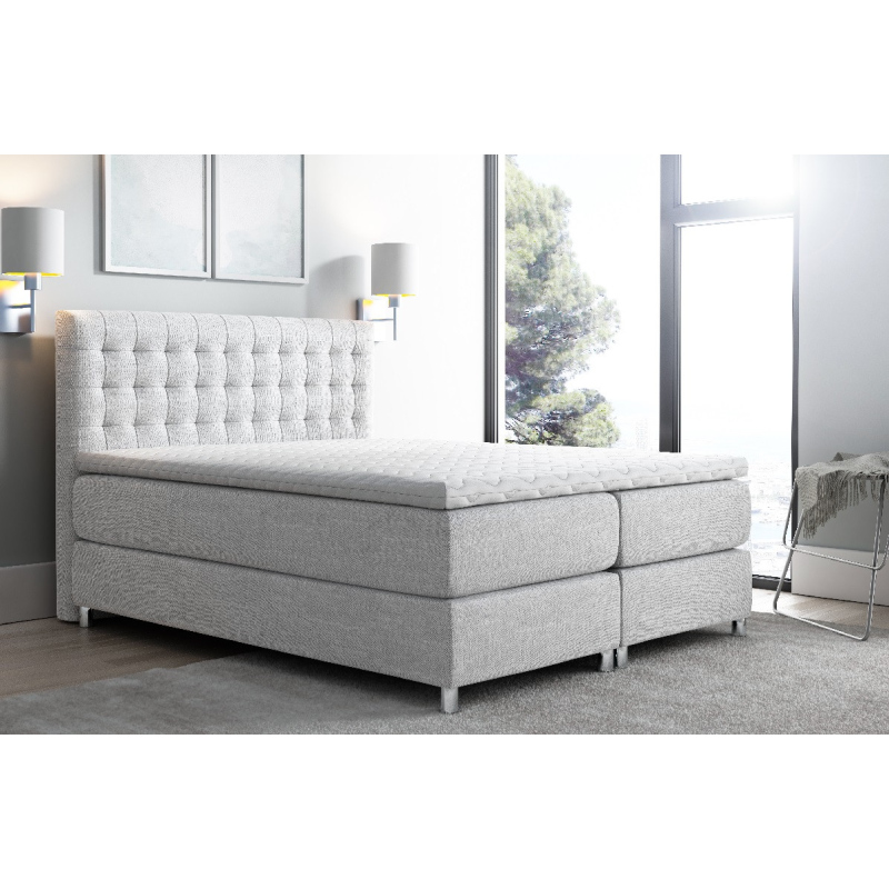 Hohes Polsterbett boxspring Luca grau 180 + gratis Topper