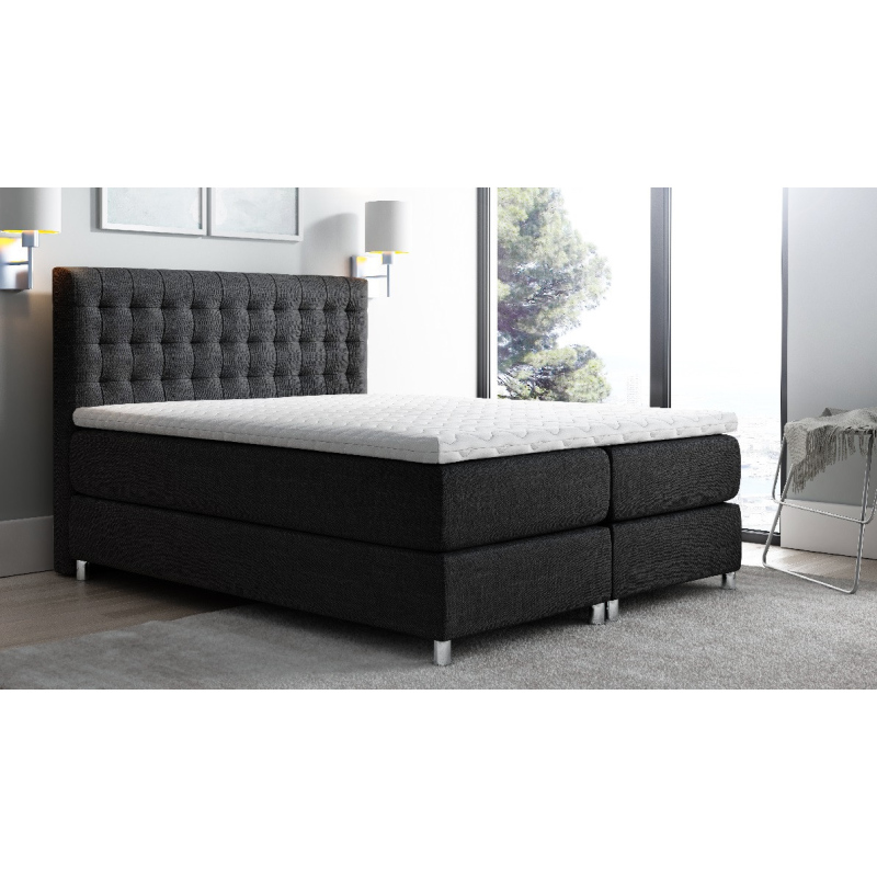 Hohes Polsterbett boxspring Luca schwarz 180 + gratis Topper