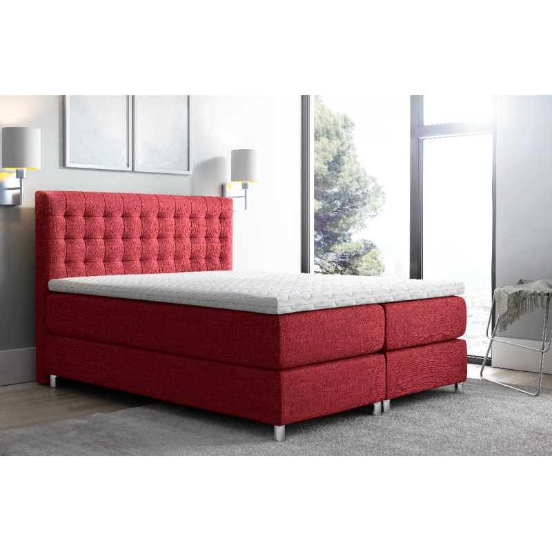 Hohes Polsterbett boxspring Luca rot 160 + gratis Topper