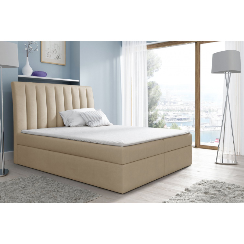 Kontinentales Bett Kaspis beige 200 x 200 + Gratis-Topper