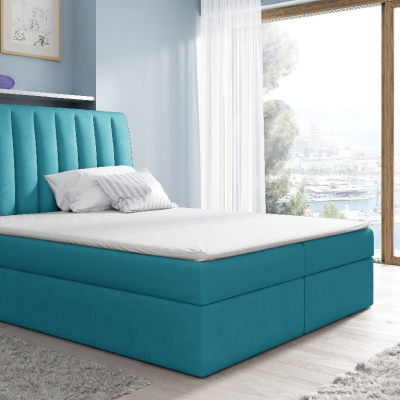 Kontinentales Bett Kaspis blau 200 x 200 + Gratis-Topper