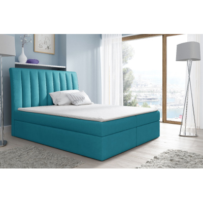 Kontinentales Bett Kaspis blau 200 x 200 + Gratis-Topper