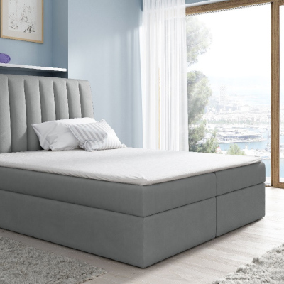 Kontinentales Bett Kaspis grau 200 x 200 + Gratis-Topper