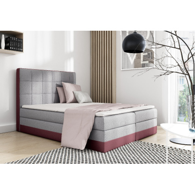 Doppelbett mit Matratze und Lattenrost Sandy Grau, Rot 200 + Gratis-Topper