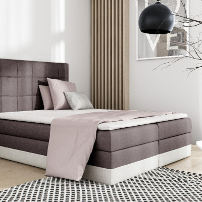 Doppelbett mit Matratze und Lattenrost Sandbraun, Weiß 160 + Gratis-Topper