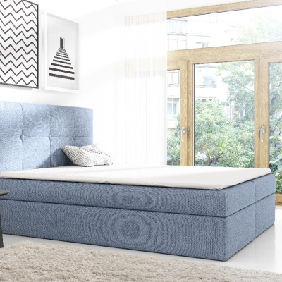 Gepolstertes Doppelbett mit Stauraum Olivio Graublau 140 + gratis Topper