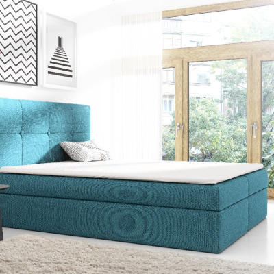 Gepolstertes Doppelbett mit Stauraum Olivio Blau 140 + gratis Topper