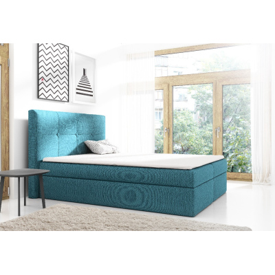 Gepolstertes Doppelbett mit Stauraum Olivio Blau 140 + gratis Topper