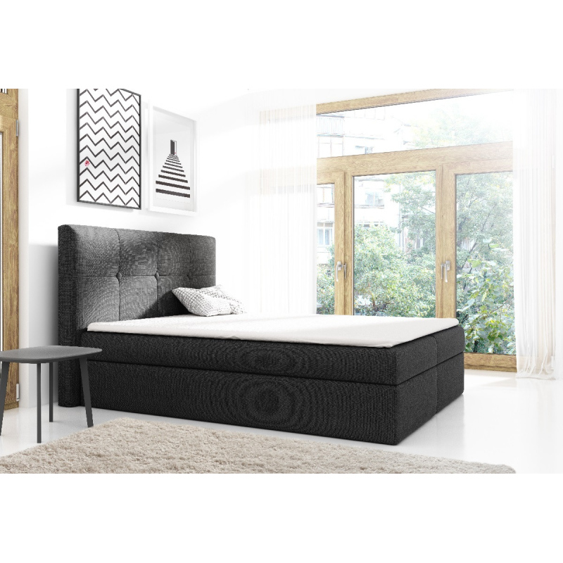 Gepolstertes Doppelbett mit Stauraum Olivio Schwarz 140 + gratis Topper