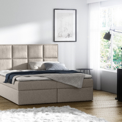 Gepolstertes Doppelbett mit Stauraum Sivio Cremefarben 180 + GRATIS TOPPER