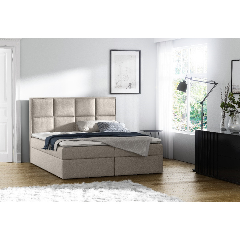 Gepolstertes Doppelbett mit Stauraum Sivio Cremefarben 180 + GRATIS TOPPER