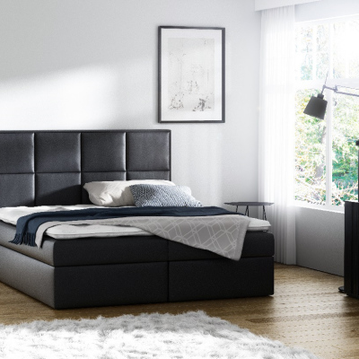 Gepolstertes Doppelbett mit Stauraum Sivio schwarzes Öko-Leder 180 + GRATIS TOPPER