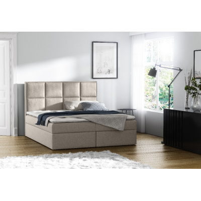 Gepolstertes Doppelbett mit Stauraum Sivio Cremefarben 160 + GRATIS TOPPER