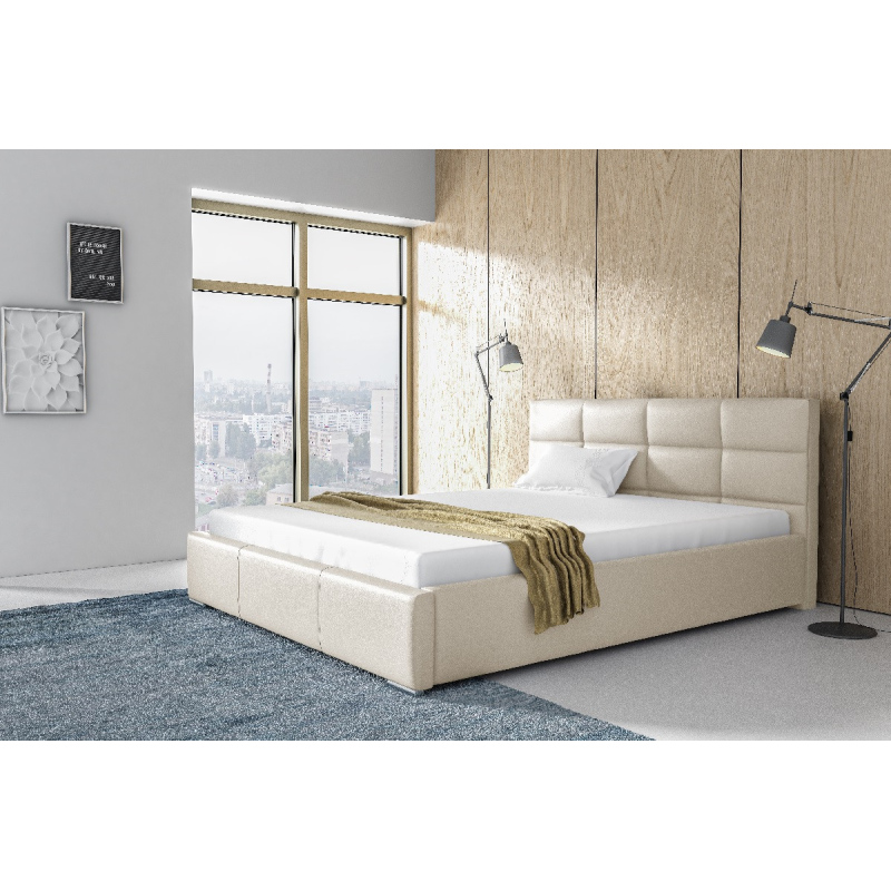 Elegantes Bett mit Aufbewahrung Garret beiges Öko-Leder 200 x 200