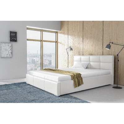 Elegantes Bett mit Aufbewahrung Garret weißes Öko-Leder 200 x 200