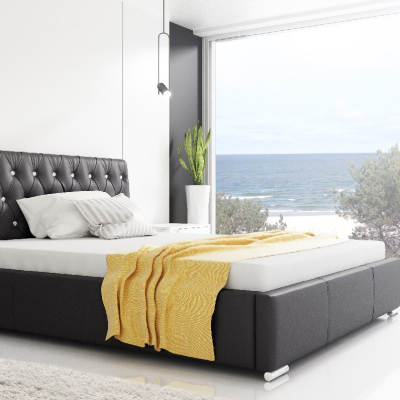 Designer-Einzelbett Adelaide mit hohem Kopfteil und Stauraum schwarzes Öko-Leder 120 x 200