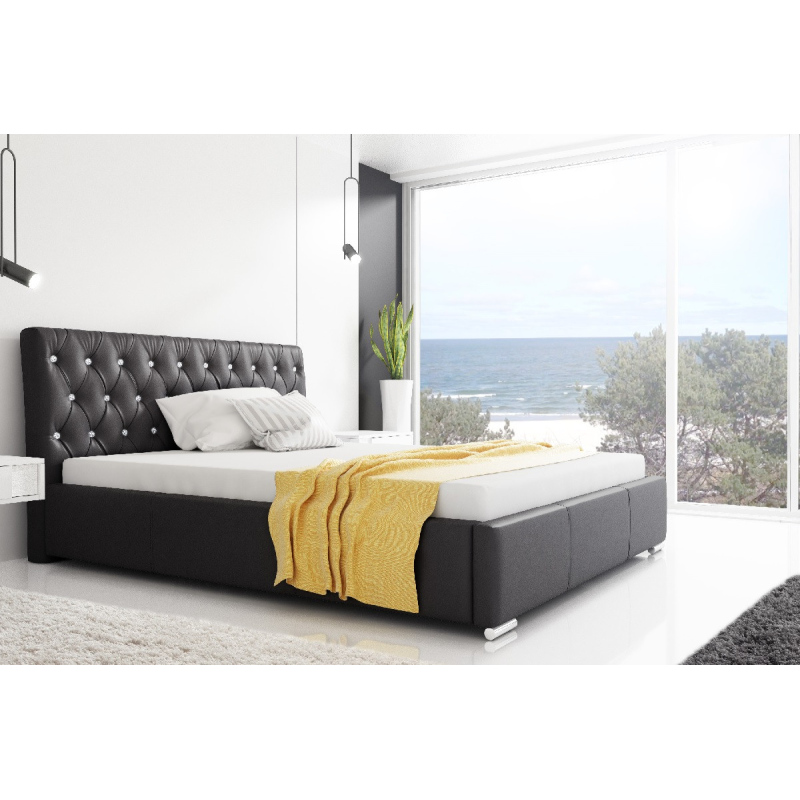 Designer-Einzelbett Adelaide mit hohem Kopfteil und Stauraum schwarzes Öko-Leder 120 x 200