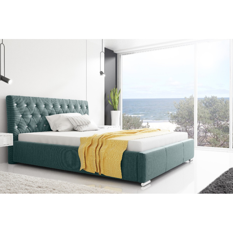 Designer-Einzelbett Adelaide mit hohem Kopfteil und Stauraum Blau 120 x 200