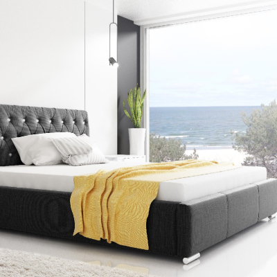 Designbett Adelaide mit hohem Kopfteil und Stauraum Schwarz 160 x 200