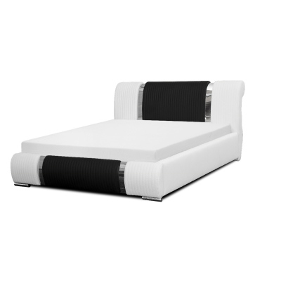 Luxusbett Valentina mit hohem Kopfteil und Stauraum aus weißem Öko-Leder 160 x 200