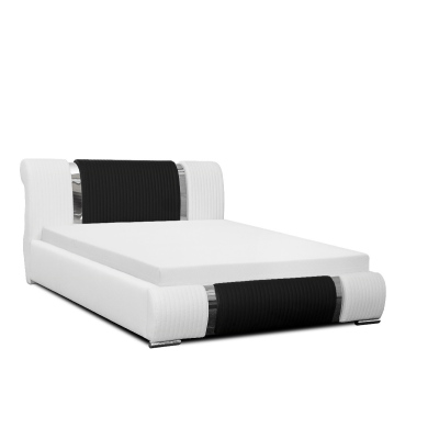 Luxusbett Valentina mit hohem Kopfteil und Stauraum aus weißem Öko-Leder 160 x 200