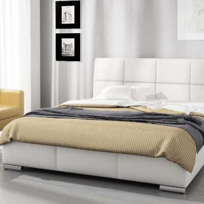 Designer-Einzelbett Prato mit hohem Kopfteil und Stauraum weißes Öko-Leder 120 x 200