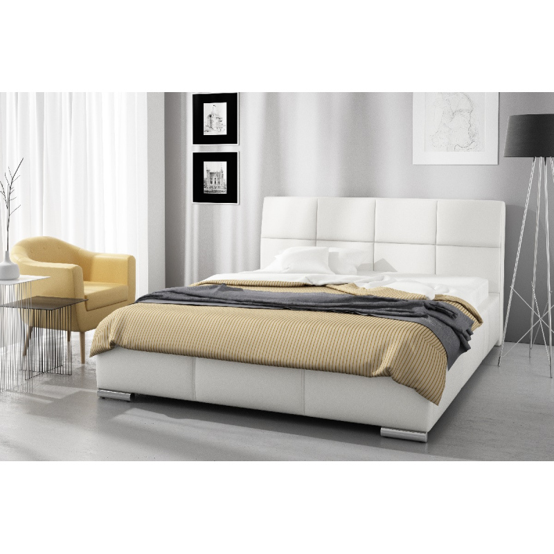 Designer-Einzelbett Prato mit hohem Kopfteil und Stauraum weißes Öko-Leder 120 x 200