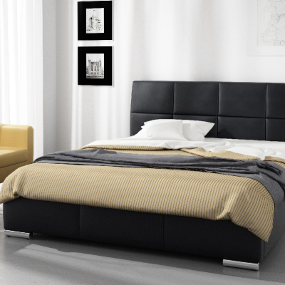 Designer-Einzelbett Prato mit hohem Kopfteil und Stauraum schwarzes Öko-Leder 120 x 200