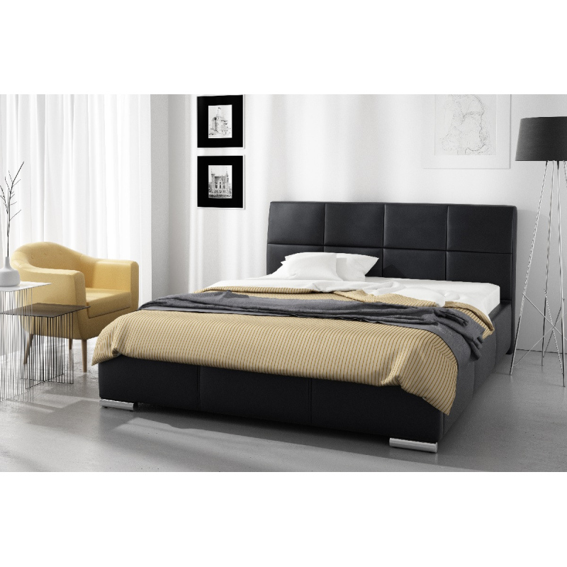 Designer-Einzelbett Prato mit hohem Kopfteil und Stauraum schwarzes Öko-Leder 120 x 200