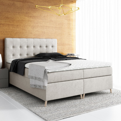 Elegantes gepolstertes Einzelbett mit Aufbewahrung Komala hellbeige 120 x 200 + Gratis-Topper