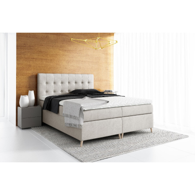 Elegantes gepolstertes Einzelbett mit Aufbewahrung Komala hellbeige 120 x 200 + Gratis-Topper