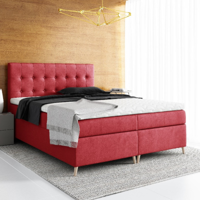 Elegantes gepolstertes Einzelbett mit Aufbewahrung Komala rot 120 x 200 + Gratis-Topper