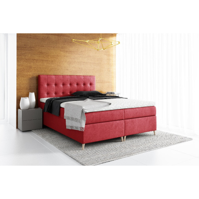 Elegantes gepolstertes Einzelbett mit Aufbewahrung Komala rot 120 x 200 + Gratis-Topper