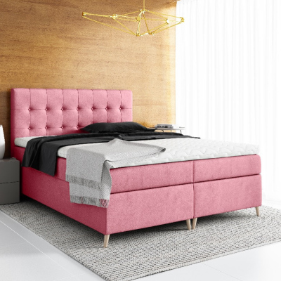 Elegantes gepolstertes Einzelbett mit Aufbewahrung Komala rosa 120 x 200 + Gratis-Topper