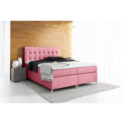 Elegantes gepolstertes Einzelbett mit Aufbewahrung Komala rosa 120 x 200 + Gratis-Topper