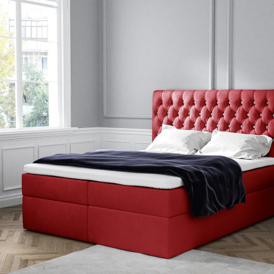 Elegantes gepolstertes Einzelbett Mandy mit Aufbewahrung rot 120 x 200 + Gratis-Topper