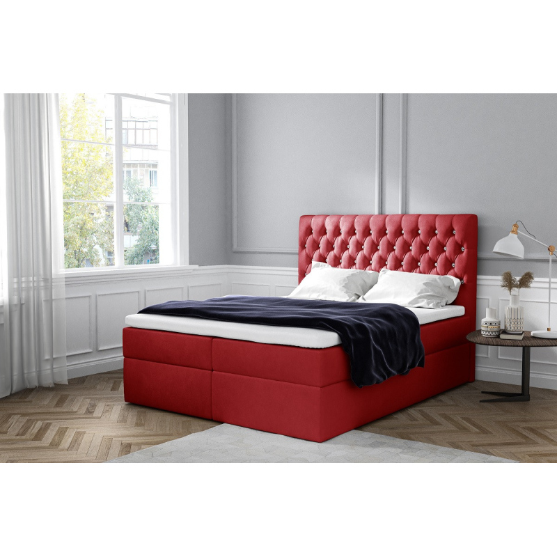 Elegantes gepolstertes Einzelbett Mandy mit Aufbewahrung rot 120 x 200 + Gratis-Topper