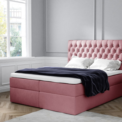 Elegantes gepolstertes Einzelbett Mandy mit Aufbewahrung rosa 120 x 200 + Gratis-Topper