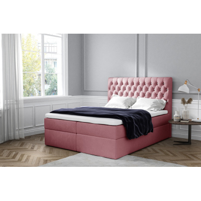 Elegantes gepolstertes Einzelbett Mandy mit Aufbewahrung rosa 120 x 200 + Gratis-Topper