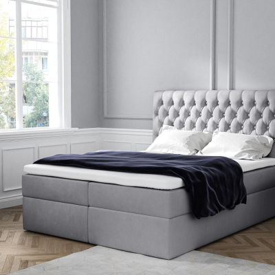 Elegantes gepolstertes Einzelbett Mandy mit Aufbewahrung grau 120 x 200 + Gratis-Topper