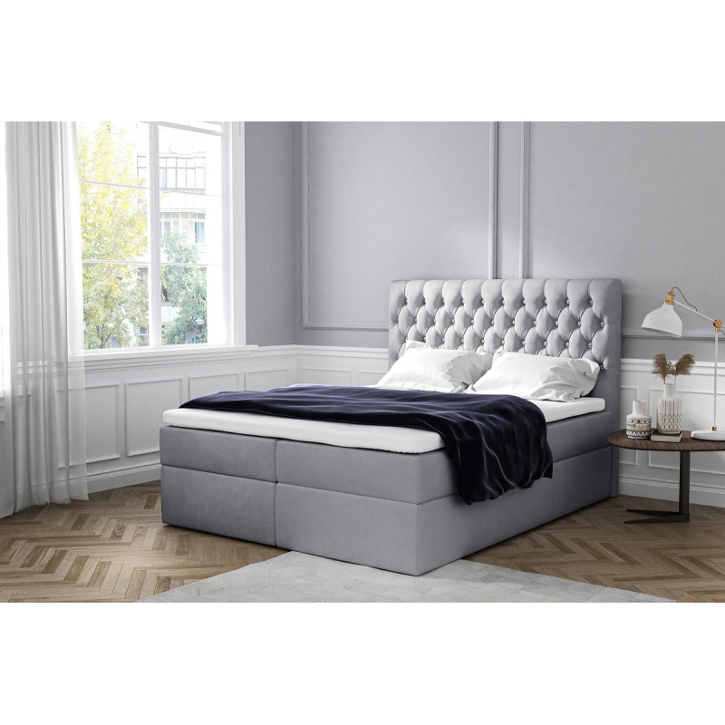 Elegantes gepolstertes Einzelbett Mandy mit Aufbewahrung grau 120 x 200 + Gratis-Topper