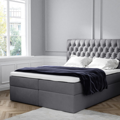 Elegantes gepolstertes Einzelbett Mandy mit Aufbewahrung dunkelgrau 120 x 200 + Gratis-Topper