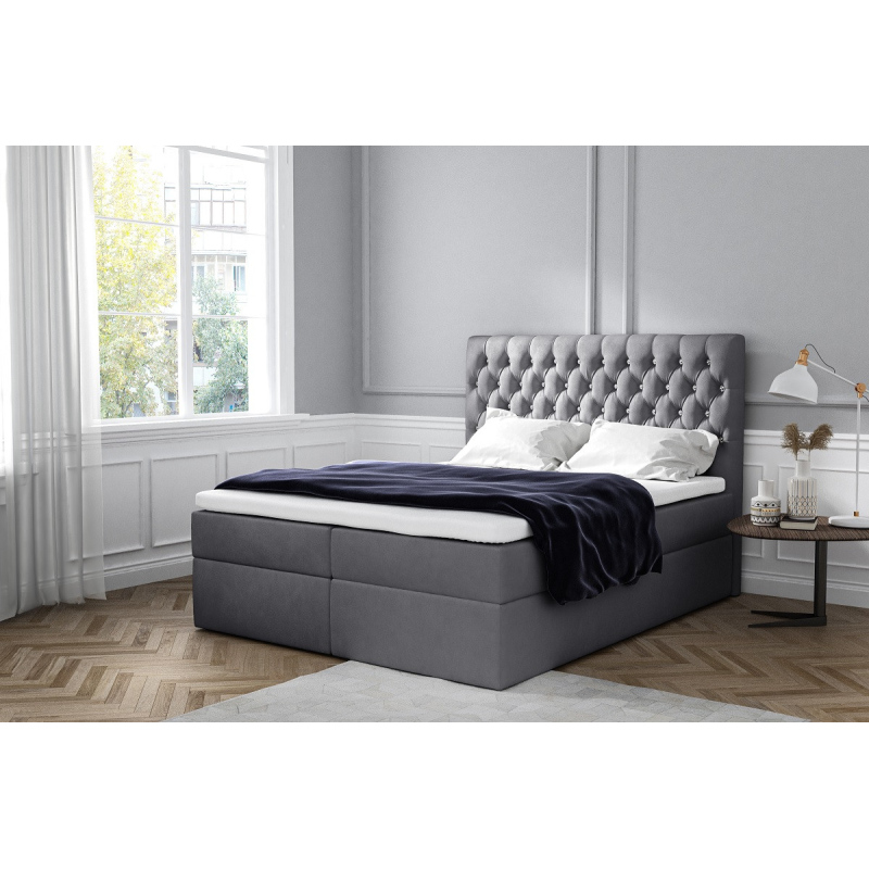 Elegantes gepolstertes Einzelbett Mandy mit Aufbewahrung dunkelgrau 120 x 200 + Gratis-Topper